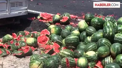 Karpuz yüklü kamyonet devrildi -