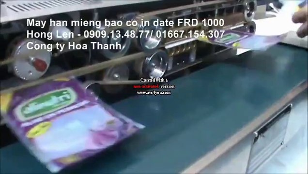 Máy hàn miệng bao liên tục có in date FRD1000, máy ép bao liên tục, máy ép túi có in date