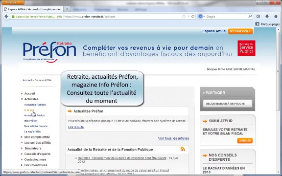 Démo Préfon-Retraite : actualités du site internet