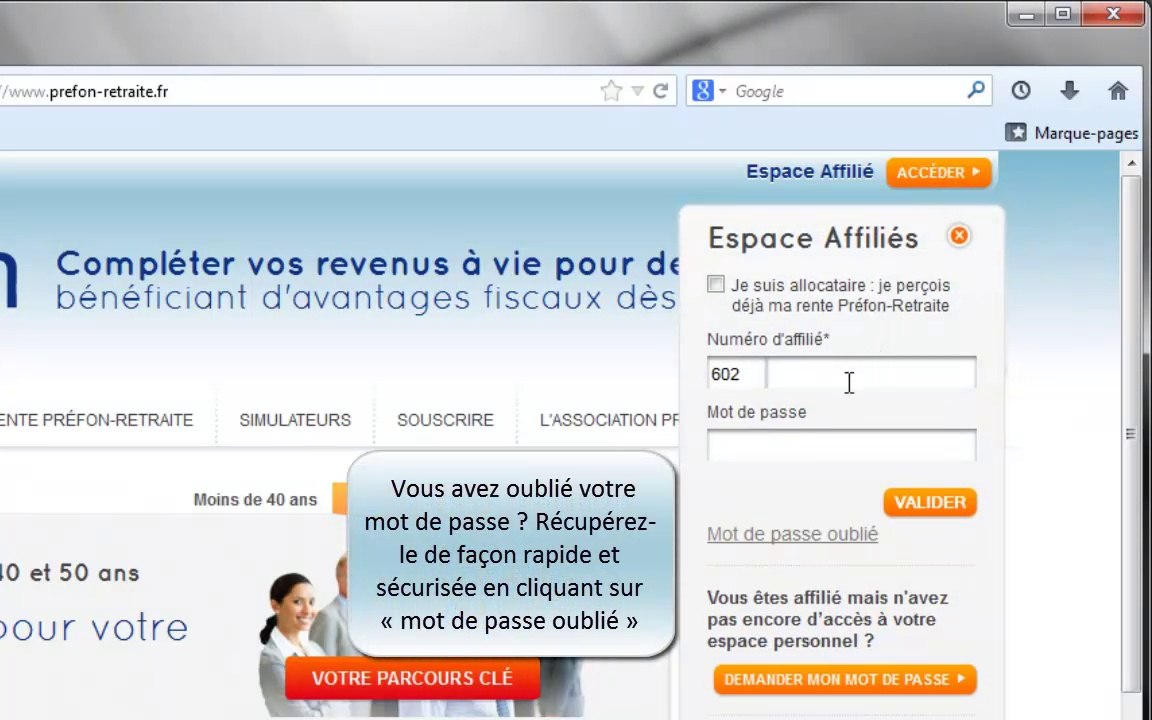 Démo Préfon-Retraite : Mot de passé oublié