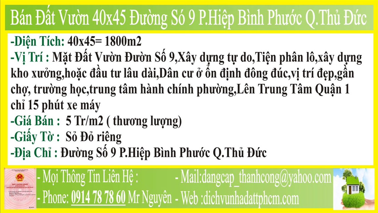 Bán Đất Vườn,40x45,Đường Só 9 Phường Hiệp Bình Phước Quận Thủ Đức,PHBP,FHBP,P.HBP,F.HBP,MT,HXH,P.Hiệp Bình Phước,F.Hiệp Bình Phước,Q.Thủ Đức,