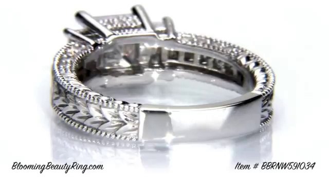 NEW BLOOMING RINGS Vintage Style Princess Cut Engagement Ring With Invisible Set Princess Diamonds