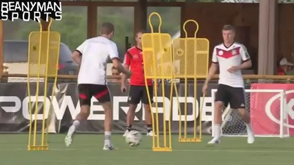 World Cup 2014 - Thomas Muller Training Shot Hits Man In Face At Table Of Diners
