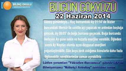 BAŞAK Burcu, GÜNLÜK Astroloji Yorumu, 22 HAZİRAN 2014, Astrolog DEMET BALTACI Bilinç Okulu