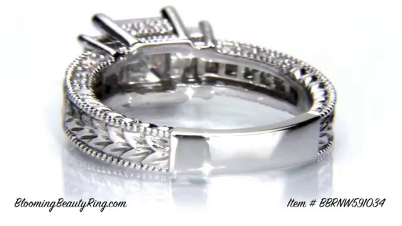 NEW 2014 Vintage Style Princess Cut Engagement Ring With Invisible Set Princess Diamonds