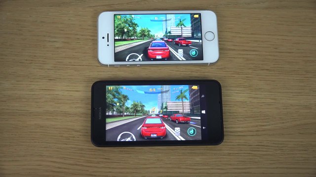 Nokia Lumia 630 Windows Phone 8.1 vs. iPhone 5S - Asphalt 8 Gaming Comparison