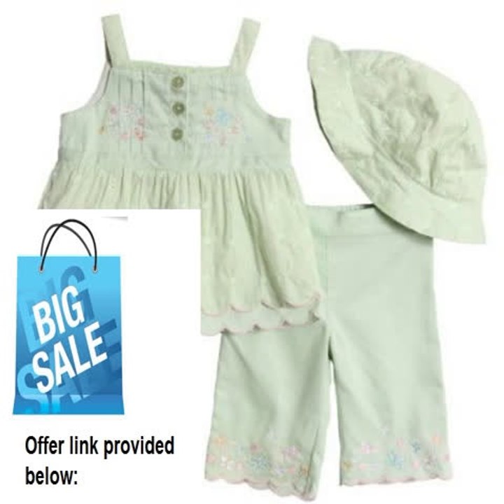 Cheap Deals BT Kids Newborn Girls 3 Piece Pastel Green Tank Top Embroidered Pants Hat Set Review