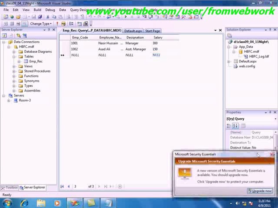 SQL Server Database Step 1 Create table