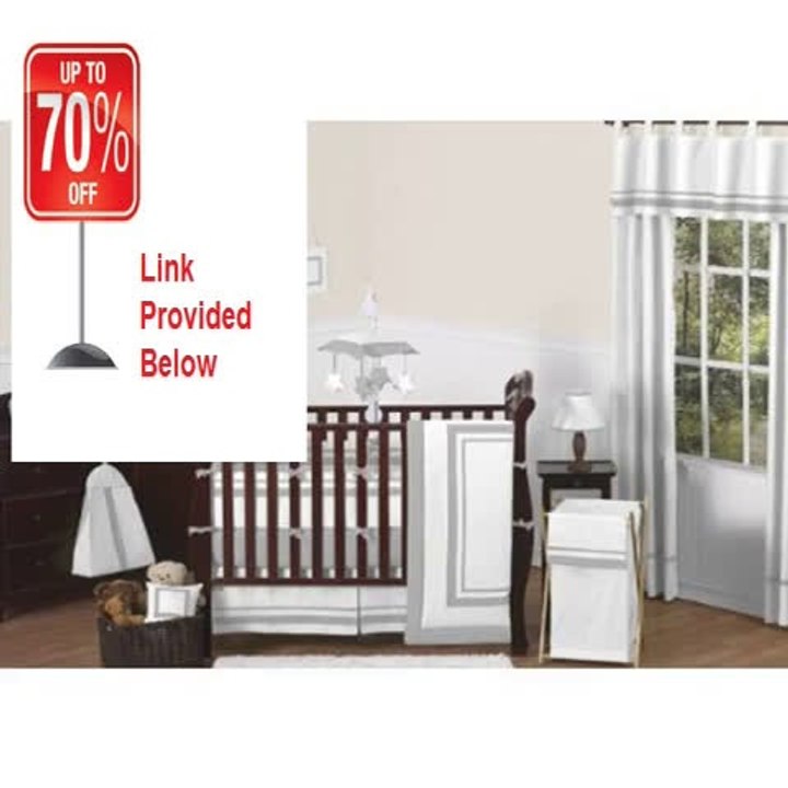 Best Price Contemporary White and Gray Modern Hotel Grey Baby Boy Girl Unisex Bedding 9pc Crib Set by Sweet Jojo Designs Review