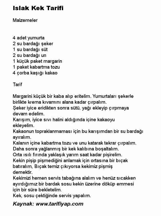 Islak Kek Tarifi