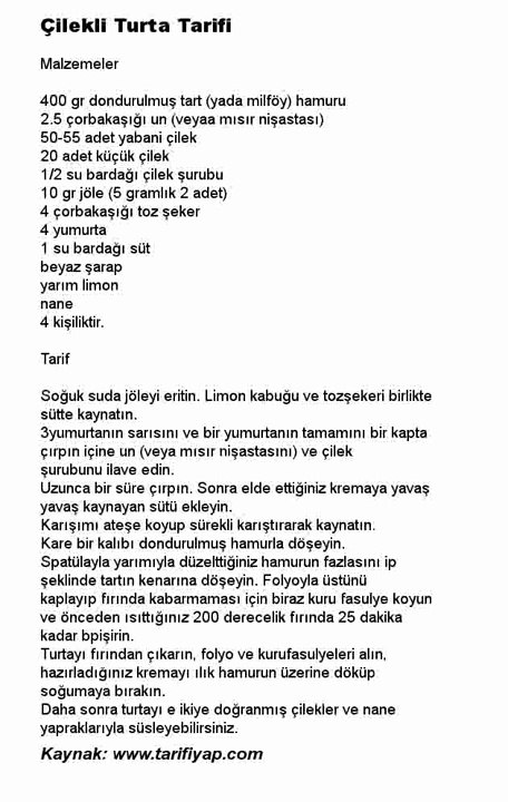 Çilekli Turta Tarifi