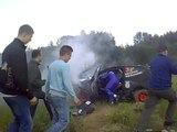Close Call!!! - It's A Miracle None Of These Spectators Were Hurt When A Rally Car Knocks Them Off Their Feet