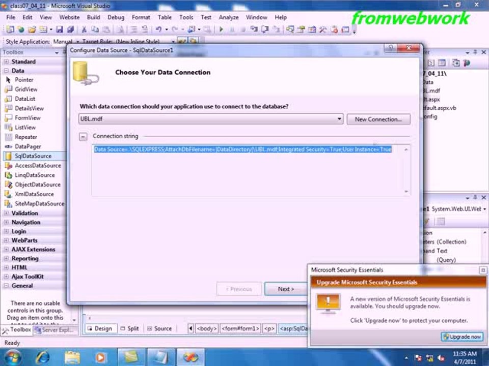 SQL Server database step 3 connect Database with web page by code