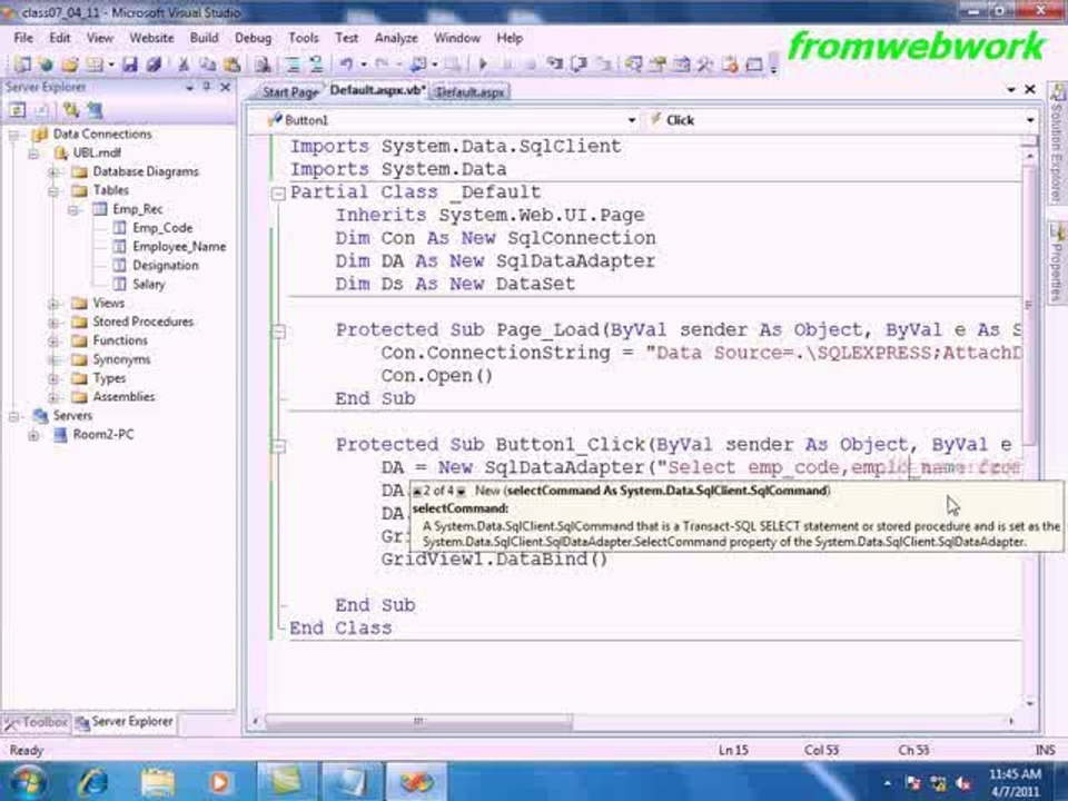 SQL Server database step 4 only selected columns show