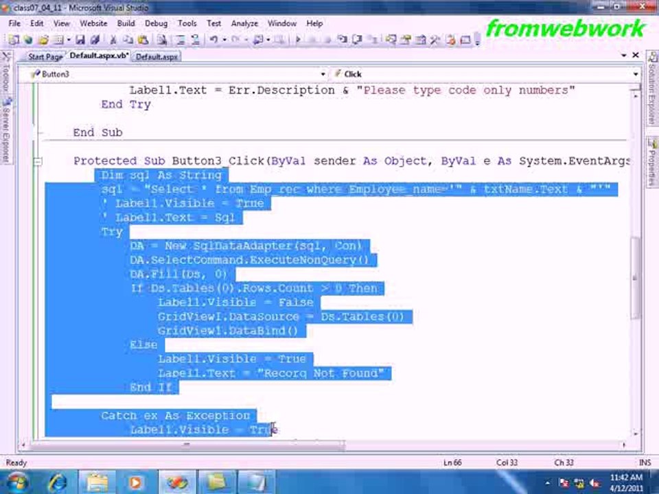 SQL Server database step 7 search record and show message