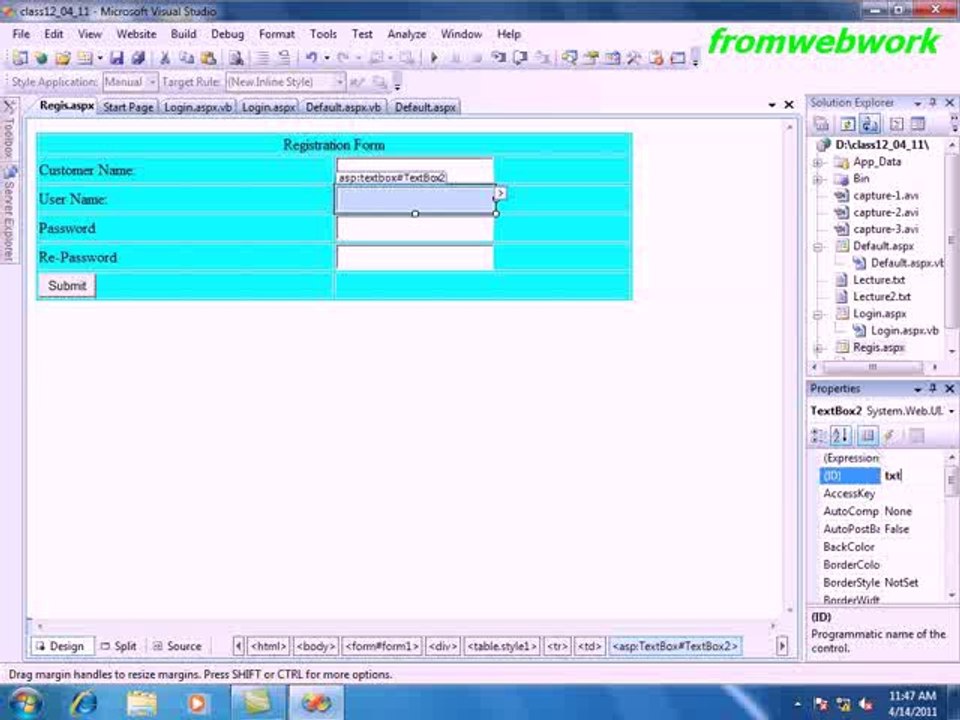 SQL Server database step 8 login form registration form and session