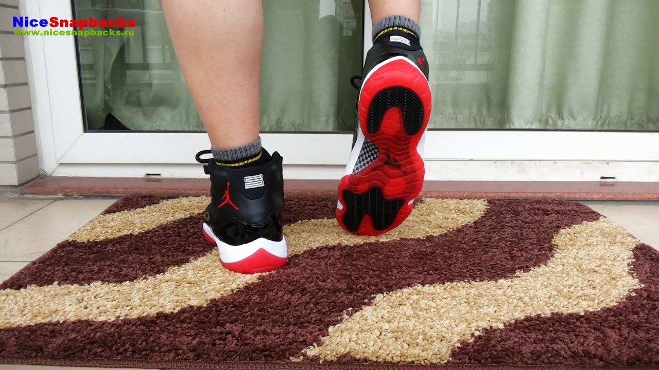 Authentic Air Jordan 11 XI Bred On Feet Check Playoffs Mens Size Review Free-Super