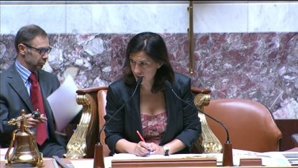 Elle pointe les absents UMP et  est intraitable sur la durée des prises de parole : la présidence "énergique" de Sandrine Mazetier !