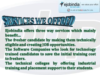 Ejobindia enables each fresher to build up a dream career in Software Industry
