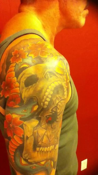 Skull, snake, Beautiful Spider Tattoo
