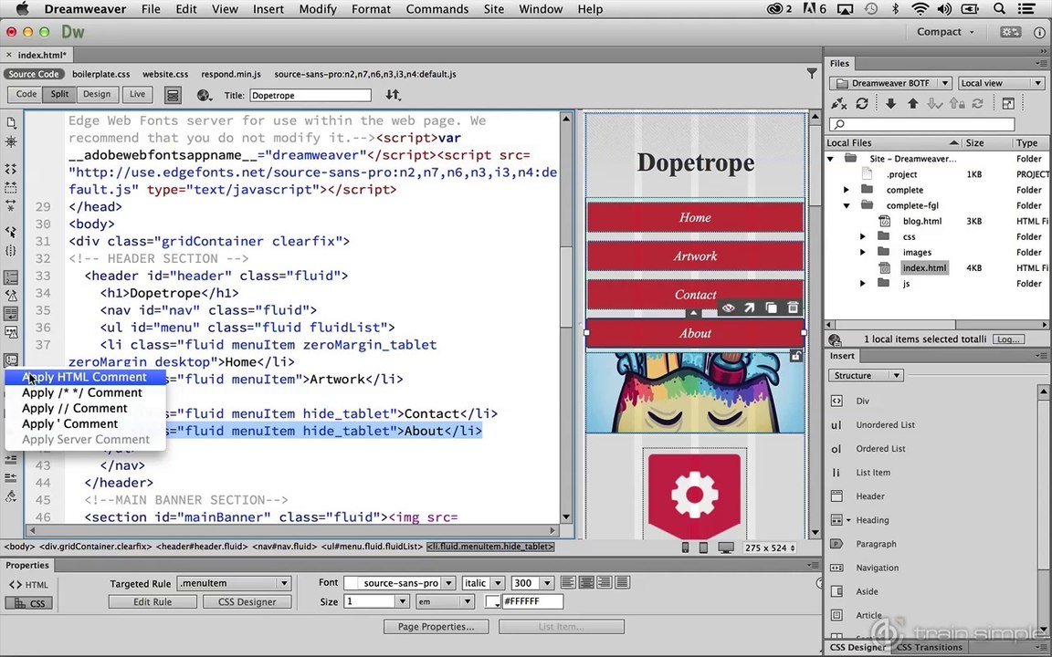 Coding in Dreamweaver CC  Adding and Removing Comments