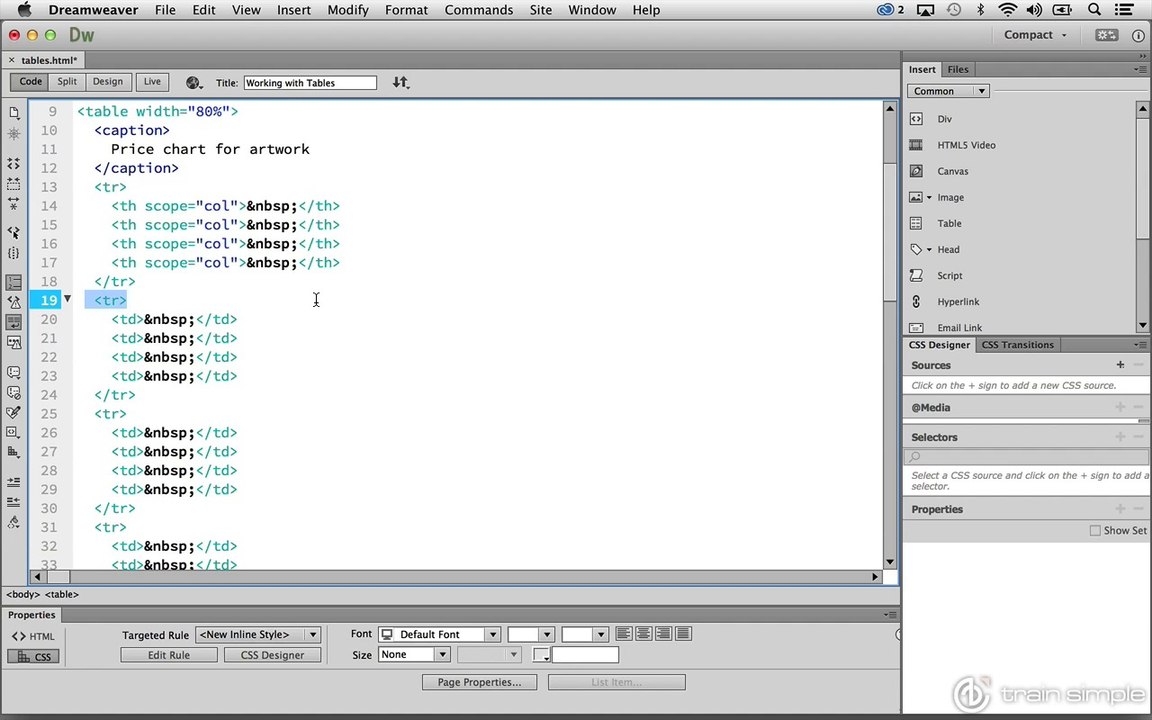 Creating Tables Inserting a Table