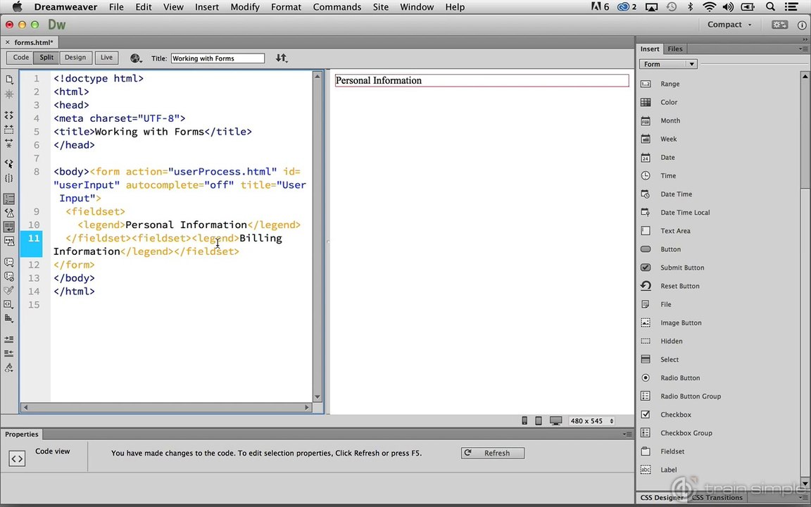 Working with Forms Fieldset and Legend Elements