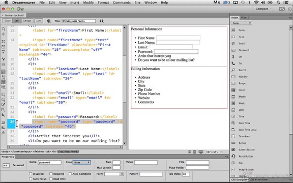 Working with Forms Text Input Types