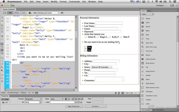 Working with Forms Using a Radio Button Group