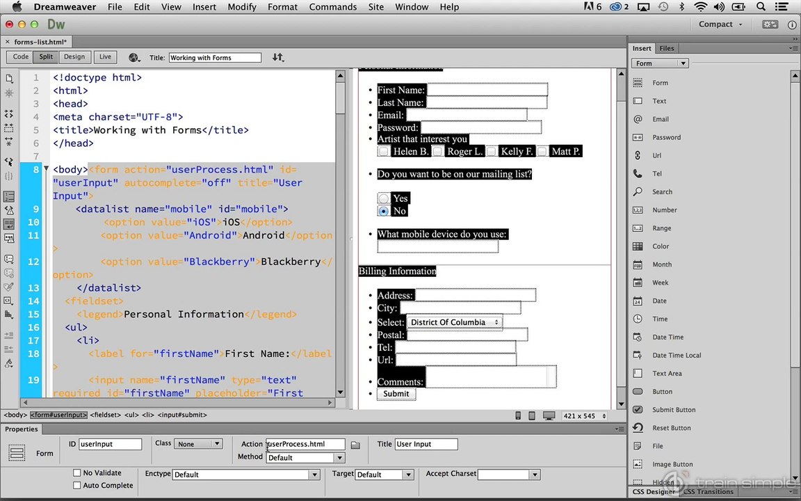 Working with Forms Inserting a Submit Button