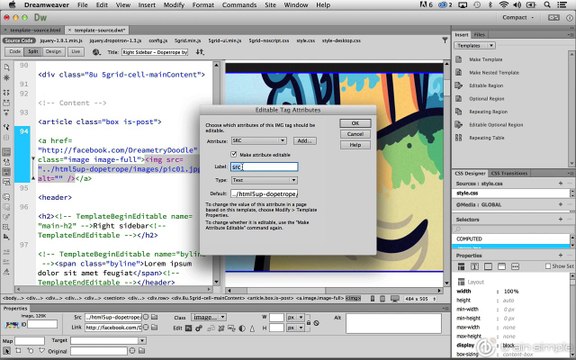 Dreamweaver Templates Editable Attributes