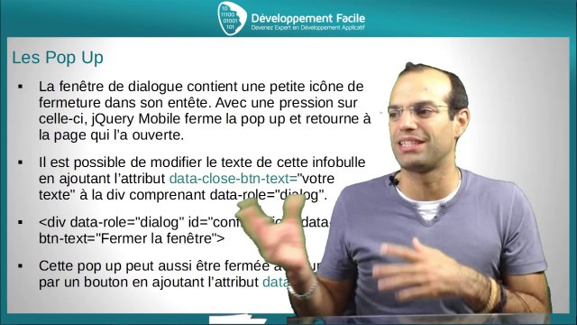 La technique pour creer une pop up avec le framework jquery mobile