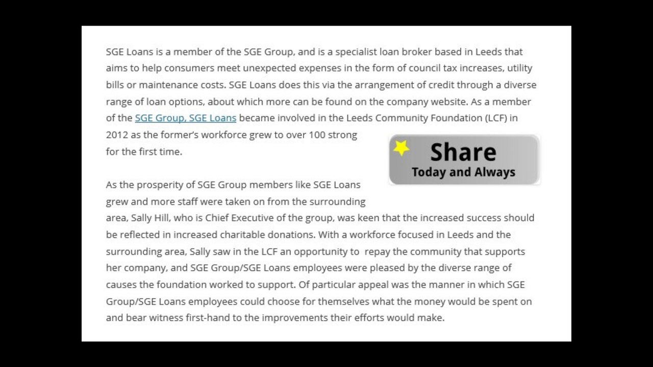 SGE Loans Charity Donations Through SGE Group