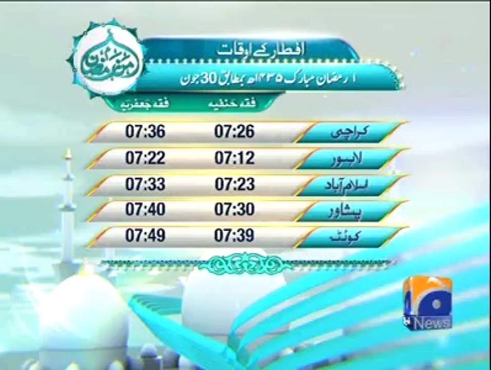 Ramazan Iftar Time Table In Pakistan - 30 June 2014