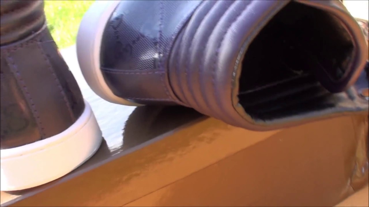 Gucci Hi Top Sneakers Blue (Imprime) & White with Gucci stripe 1080p