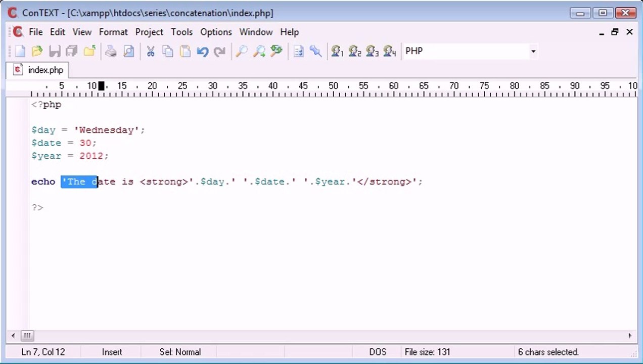 Beginner PHP Tutorial - 17 - Concatenation