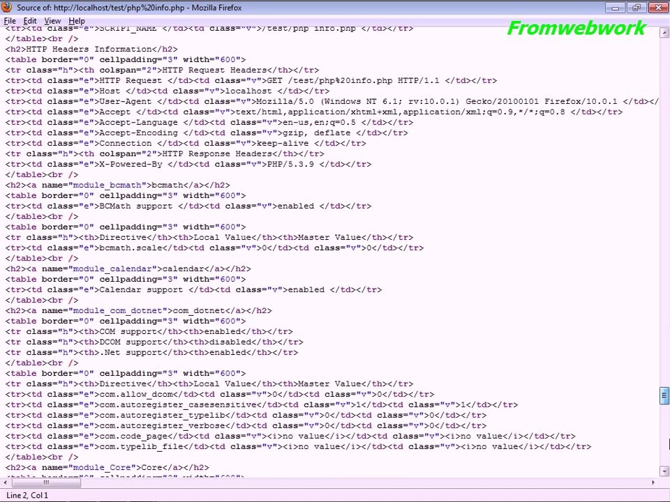 PHP info web page