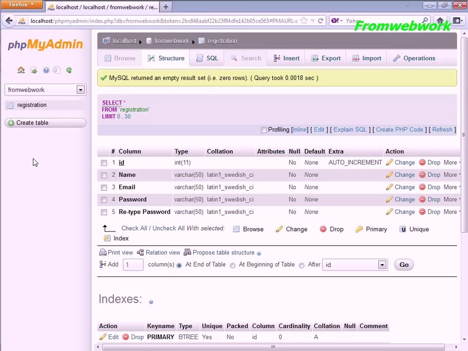 PHP MySQL step 1 Create a MySQL database