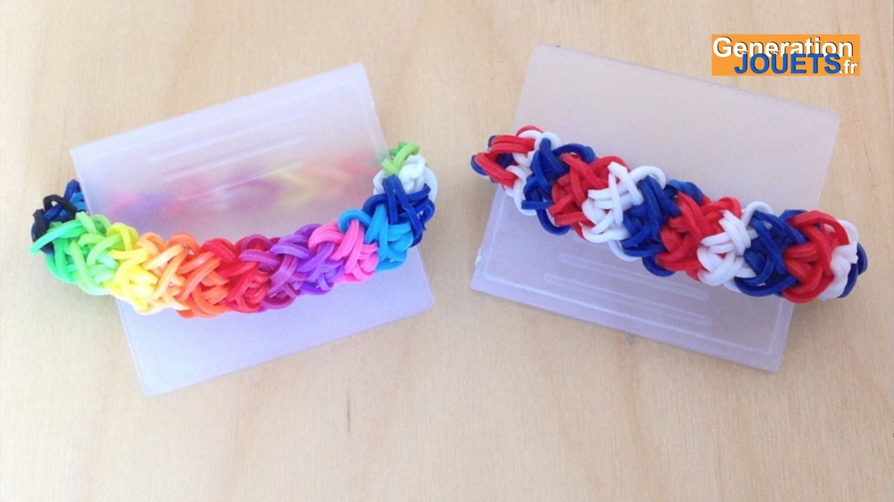Bracelet Rainbow Loom double x tricolore équipe de France football