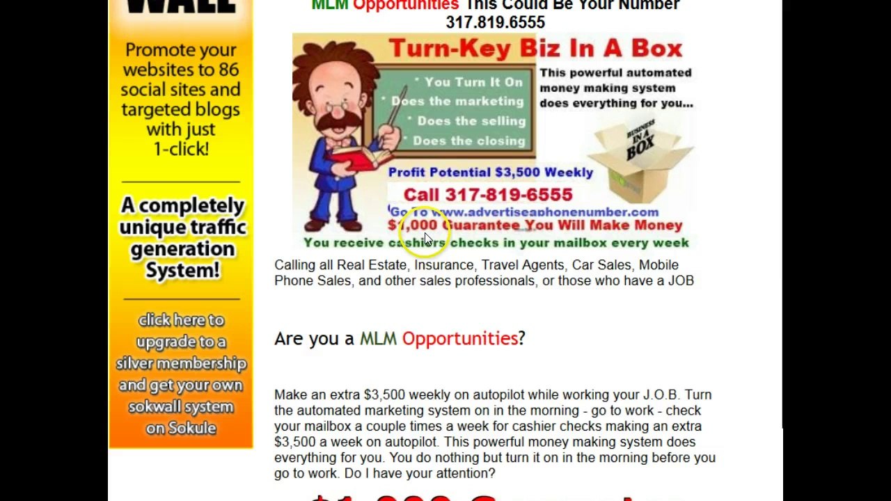 MLM Opportunities This Could Be Your Number 317.819.6555