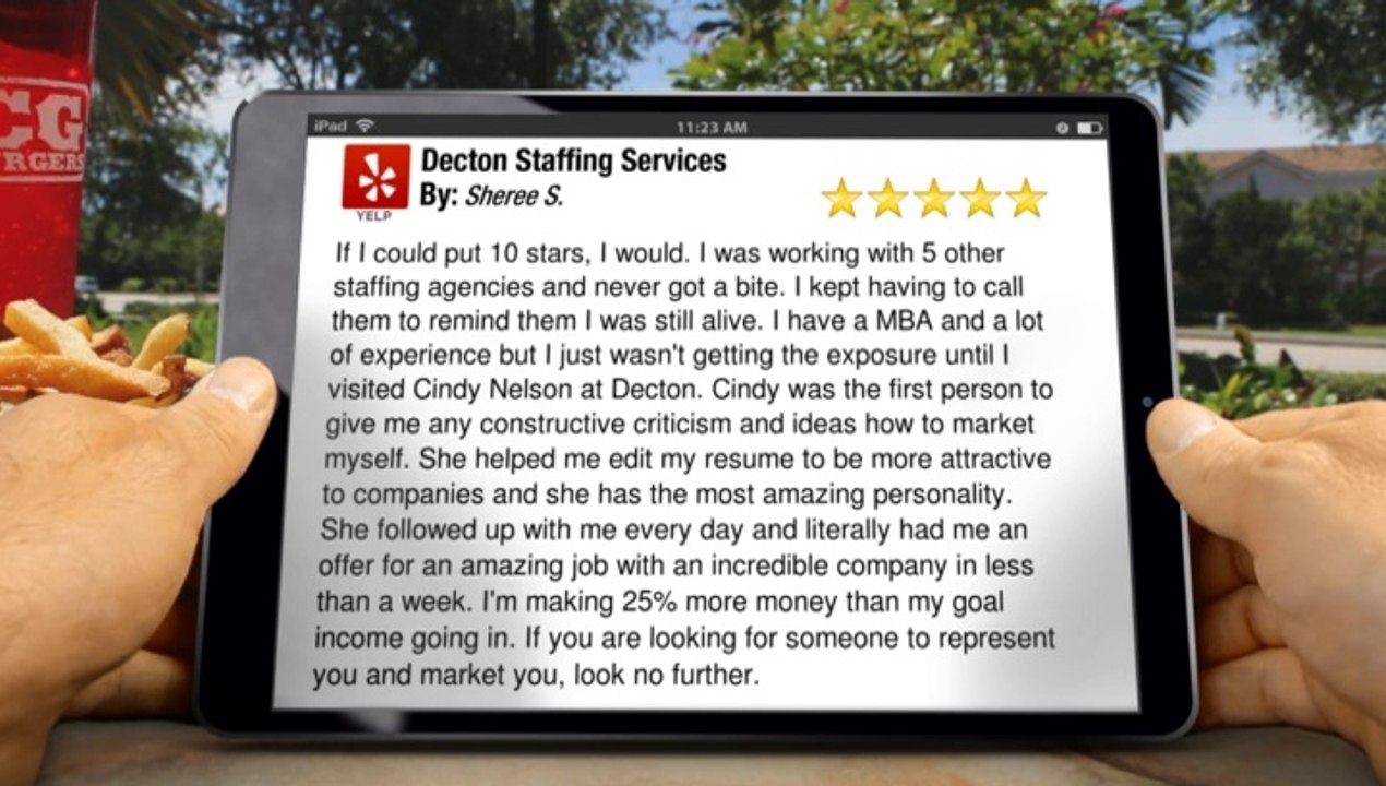 Decton Staffing Services Irvine         Terrific         Five Star Review by Sheree S.