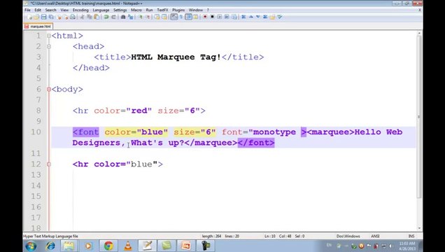 Free Computer Video Tutorials - HTML Tutorials in Urdu _ Hindi part 11 marquee tag