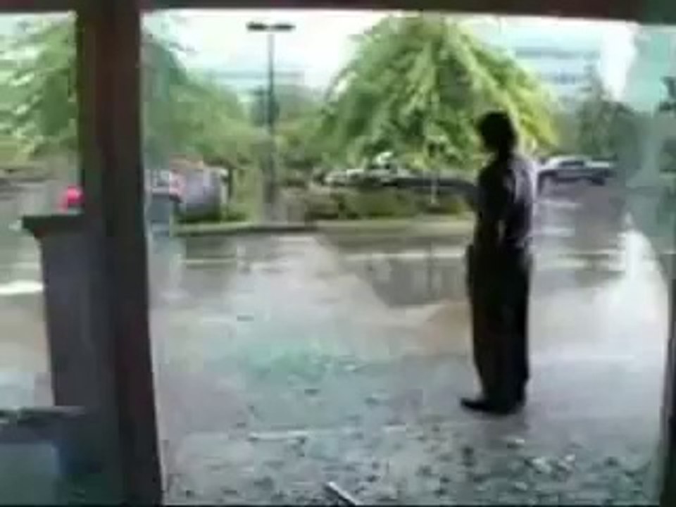 Huge Cable Spool Breaks Windows And Hits Car