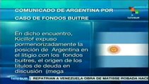 Argentina emite comunicado sobre reunión por caso de fondos buitre