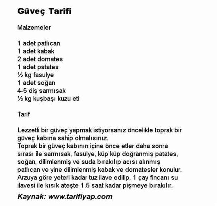 Güveç Tarifi