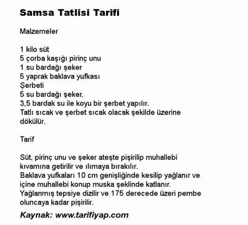 Samsa Tatlisi Tarifi
