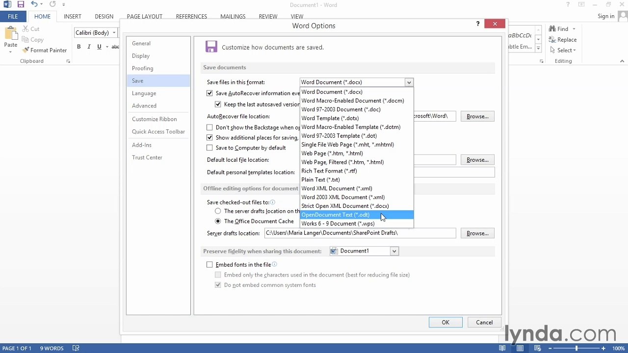 Word 2013 Power Shortcuts Tutorial Changing default saving options