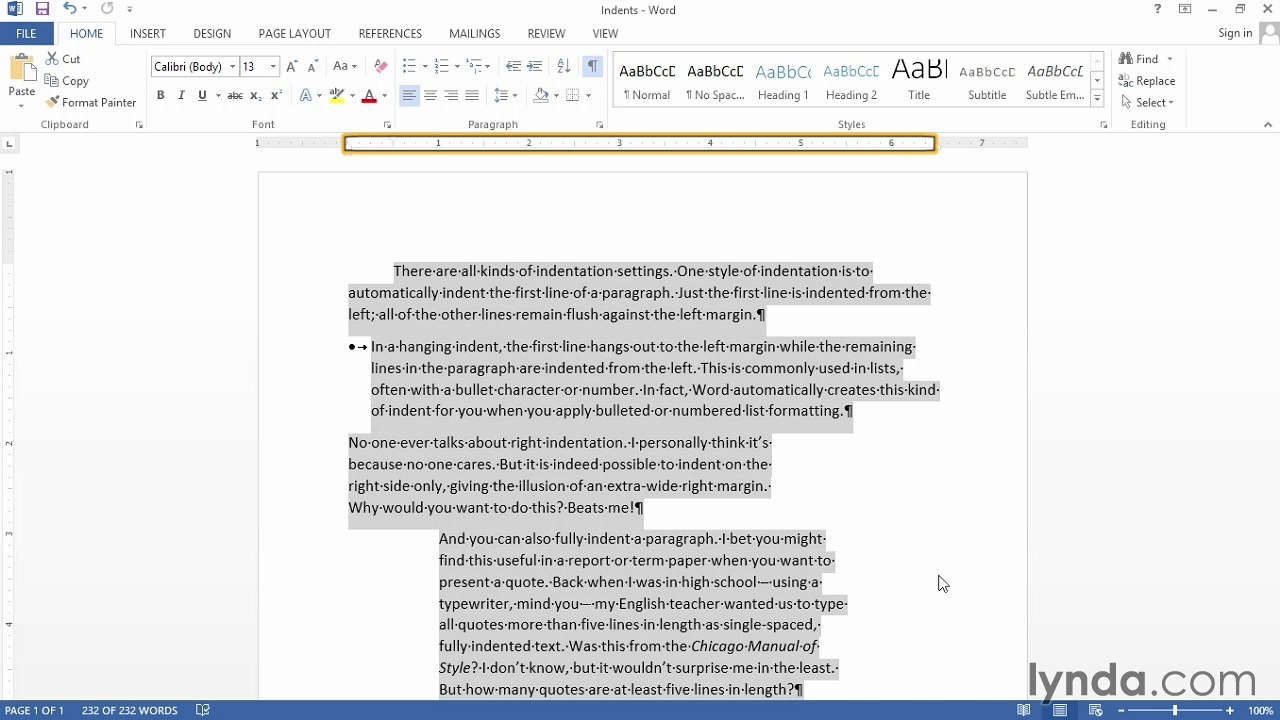 Word 2013 Power Shortcuts Tutorial -Indenting paragraphs