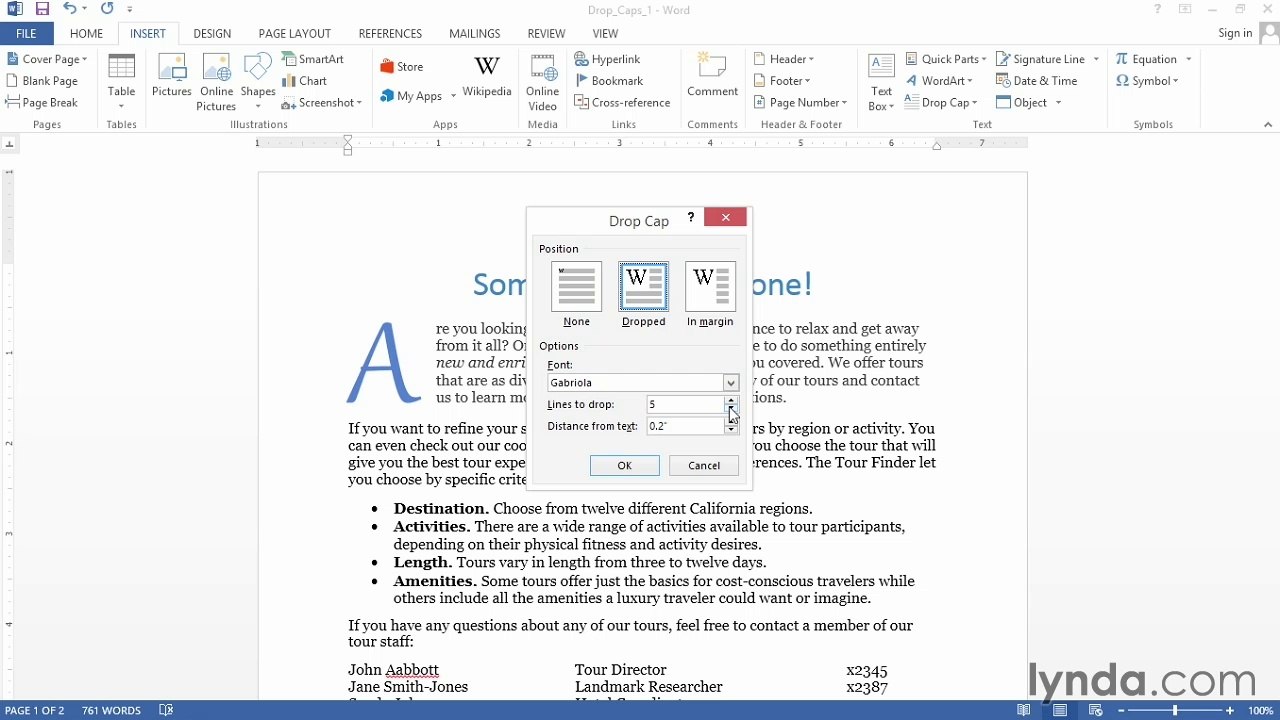 Word 2013 Power Shortcuts Tutorial Creating drop caps