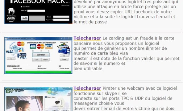 Logiciel pirater facebook carte bancaire..........